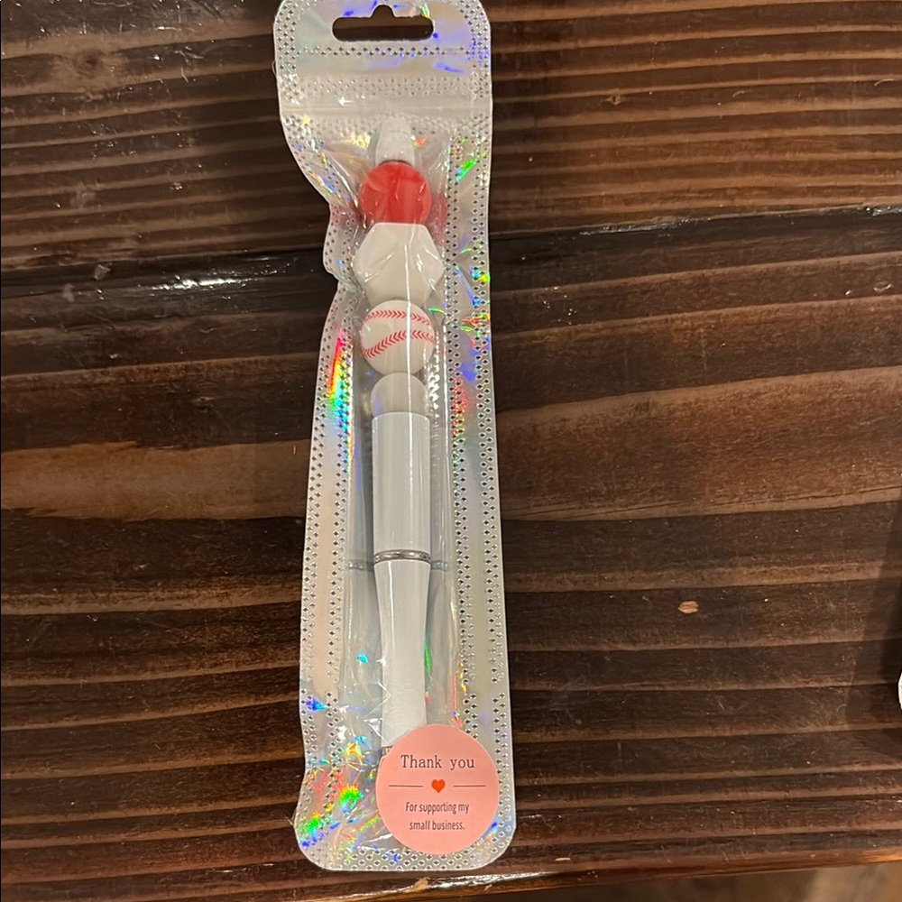 Baseball Themed Pen custom made white glitter pen